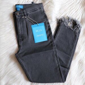 NWT Anthropologie Grey Jeans Size 25 High Rise Distressed Slim Straight Ankle
